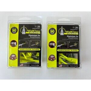 25 Pack - Lot of 2 Wallclaw Hammer In Drywall Anchors - Hangs up to 125lbs
